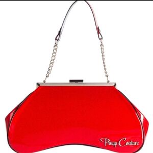 PINUP COUTURE AMOEBA HANDBAG RED GLITTER/BLK VINYL